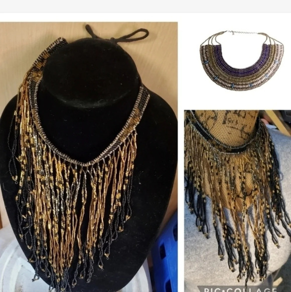 Vintage Gold Fringe‎ Beaded Choker - Picture 2 of 8